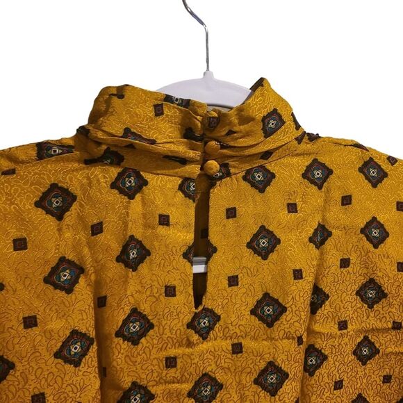 Mark Shale Vtg Gold Diamond Silk Blouse - Picture 4 of 7